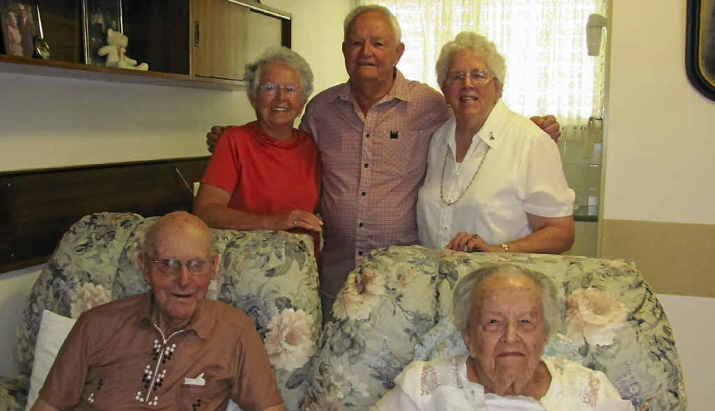 Laurie and Mavis Reibelt (front) celebrated their 76th wedding anniversary last month with their children (back, left) Mercia Easey, Laurence Reibelt and Patricia Hartnett. Laurie and Mavis Reibelt (front) celebrated their 76th wedding anniversary last month with their children (back, left) Mercia Easey, Laurence Reibelt and Patricia Hartnett.